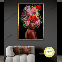 african woman artprint, afro american canvas print, fashion girl painting, beautiful woman artwork, framed canvas ready