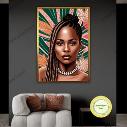 african woman artprint, afro girl canvas print, american girl ethnic artwork, wall decor, framed canvas ready to hang