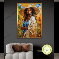 afro american woman canvas print, american fashion girl artwork, african portrait, wall art decor, ethnic home decor, fr