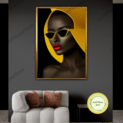 american woman canvas print, fashion girl artwork, afro american portrait, wall art decor, ethnic home decor, framed can