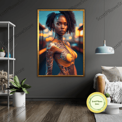 african sexy queen art canvas, modern futuristic design, wall decor, african pride, black woman art