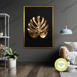 gold leaf canvas art, nature inspired painting, minimalist wall decor, botanical art print, handmade artwork