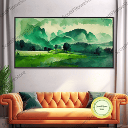 emerald green rain cloud wall art, framed canvas or poster print, abstract art print, minimalist wall decor, maximalist