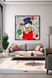 money mcduck pop art canvas, rich mcduck poster print, square print modern canvas