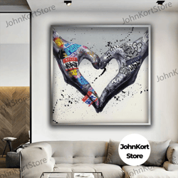 framed canvas ready to hang, graffiti boxing gloves canvas wall art, boxing gloves decor, street graffiti wall art, bank