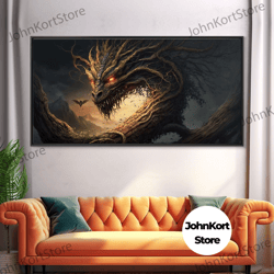 forest dragon nidhogg, norse mythology, framed canvas print, fantasy dragon art, fantasy decor