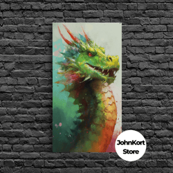 framed dragon print, watercolor painting of a beautiful dragon, canvas print, canvas art, fantasy decor