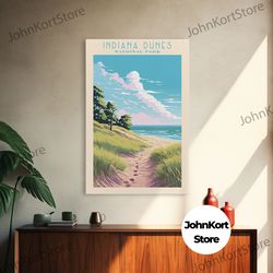 indiana dunes national park travel poster art, canvas print wall art, indiana travel art, midcentury modern travel decor