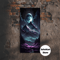 mythical mountains fantasy art, framed canvas print, full moon over a mystical mountain landscape