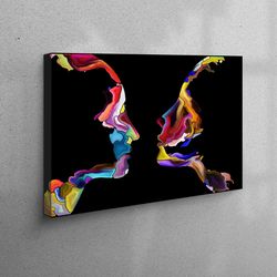 workplace decor, living room wall art, large wall art, colorful abstract couple silhouette, couple canvas poster, valent