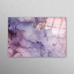 glass wall art, mural art, workplace decor, purple and pink marble, purple marble wall decor, gold marble wall decor,