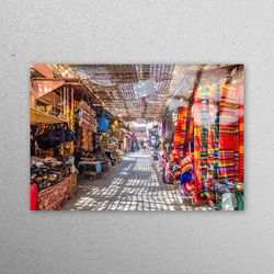 glass wall art, workplace decor, glass art, old medina marrakech, view workplace decor, city landscape workplace decor,