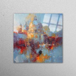 glass wall decor, glass art, mural art, venice landscape printing, landscape wall art, view workplace decor,