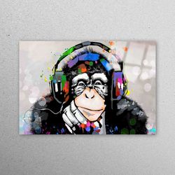 glass wall decor, workplace decor, wall decor, thinking monkey, thinking monkey glass wall art, musif lover gift glass d