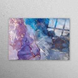 workplace decor, glass art, glass printing, purple and blue marble, alcohol ink wall art, marble glass wall art, shimmer