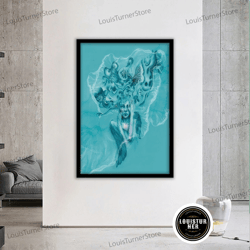 decorative wall art, aqua woman print, watery canvas art, fashion canvas print, water girl canvas print, colorful canvas