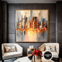 decorative wall art, city skyline abstract painting,large city abstract painting on canvas, wall city painting, new york