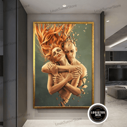 decorative wall art, couple hugging, love wall art, love canvas print, love canvas art, nude wall art, love art, decor,