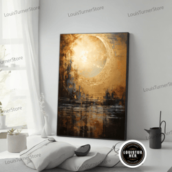 decorative wall art, moon canvas painting, abstract city painting, city canvas print, moon home decor, moon wall art, fr