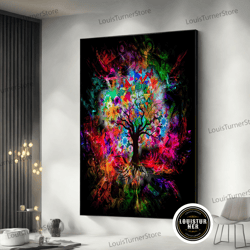 decorative wall art, tree of life, wall art canvas, canvas home decor, living room wall art, tree printed, colorful art