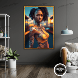 decorative wall art, african sexy queen art canvas, modern futuristic design, wall decor, african pride, black woman art