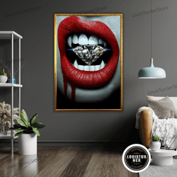 decorative wall art, diamond lip art canvas, lips wall decor, modern art, diamond lips gift, lips home decor
