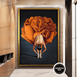 decorative wall art, ballerina in orange flower dress canvas art, ballerina canvas painting, ballerina poster, woman pai