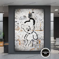 decorative wall art, banksy teddy bear canvas art, black and white bear painting, bear graffiti canvas, banksy bear wall