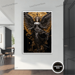 decorative wall art, black angel canvas art, modern angel painting, angel wall art, modern angel canvas, modern canvas,