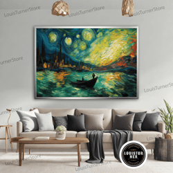 decorative wall art, colorful lake landscape canvas, colorful night landscape art, lake canvas art, landscape painting w