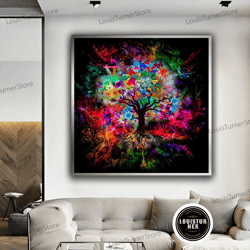 decorative wall art, colorful tree canvas, abstract tree canvas, colorful tree painting, tree canvas decor, flower wall