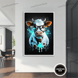 decorative wall art, doctor cow canvas painting, doctor cow poster, doctor cow wall art, doctor cow art, animal canvas,