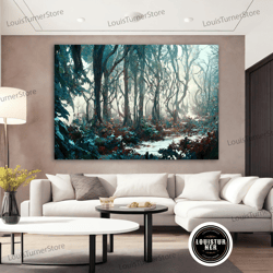 decorative wall art, foggy forest landscape canvas painting, forest landscape canvas wall art, forest print , nature lan