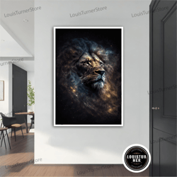 decorative wall art, galaxy lion painting, galaxy lion, galaxy lion wall art, galaxy lion art, home decor, animal wall a