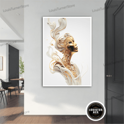 decorative wall art, gold surreal woman modern canvas, modern painting, wall art, modern canvas, abstract art, canvas ar