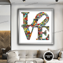 decorative wall art, love lettering canvas art, graffiti love canvas wall art, love canvas painting, banksy grafitti lov