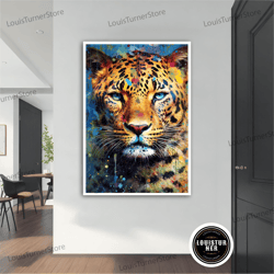 decorative wall art, painted tiger canvas painting, colorful tiger poster, tiger wall art, blue eyes tiger art, tiger ho