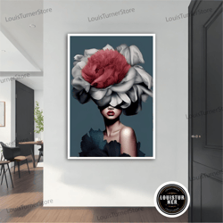 decorative wall art, red flower hair woman modern canvas, modern painting, wall art, modern canvas, abstract art, canvas