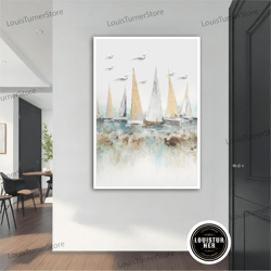 decorative wall art, ship canvas, sailboats canvas print, seascape wall art, sailboats and seagulls canvas painting
