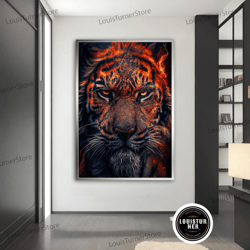 decorative wall art, tiger canvas painting, fiery tiger poster, angry tiger wall art, tiger home decor, animal wall deco