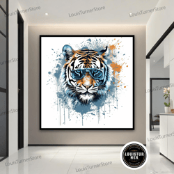 decorative wall art, tiger canvas art, tiger with glasses painting, tiger with glasses wall art, tiger poster, tiger can