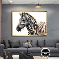 decorative wall art, zebra canvas wall art, zebra portrait canvas print, watercolor zebra canvas painting, african wildl