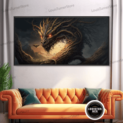 framed canvas ready to hang, forest dragon nidhogg, norse mythology, framed canvas print, fantasy dragon art, fantasy de