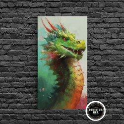 framed canvas ready to hang, framed dragon print, watercolor painting of a beautiful dragon, canvas print, canvas art, f