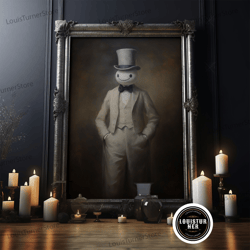 framed canvas ready to hang, ghost wearing a top hat, victorian gentleman ghost, framed canvas print, halloween canvas a