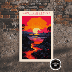 framed canvas ready to hang, hawaii volcanoes national park travel poster art, canvas print wall art, hawaii travel art,