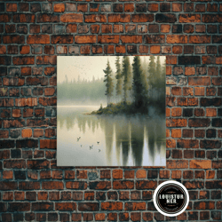 framed canvas ready to hang, misty morning sunset over a oregon lake, framed canvas print, beautiful nature landscape ar