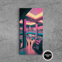 framed canvas ready to hang, monument to capitalism, retro 80's mall art, framed canvas print, vaporwave aesthetic consu