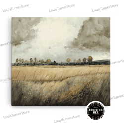 framed canvas ready to hang, moody country landscape canvas print painting vintage wall art subdued wall art framed canv