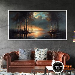 framed canvas ready to hang, moody landscape painting, canvas print, framed wall art, wall decor, vintage style art, vin